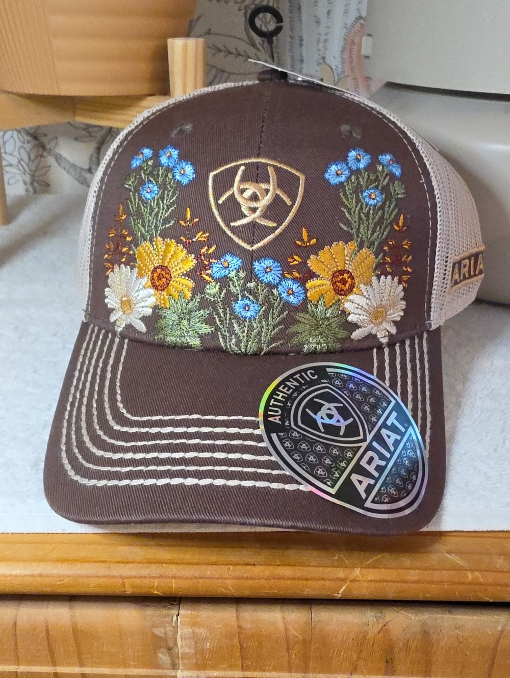 Ariat Brown Floral Embroidered Trucker Cap